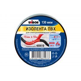 Изолента ПВХ UNIBOB 15 мм х 10 м, черная, 130 мкм 211767 