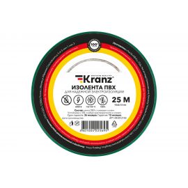 Изолента ПВХ KRANZ 15 мм х 25 м, 0.13 мм, зеленая KR-09-2103 