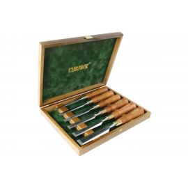 Набор из 6 плоских стамесок с ручкой 6, 10, 12, 16, 20, 26мм в деревянном кейсе NAREX WOOD LINE PLUS 853200 