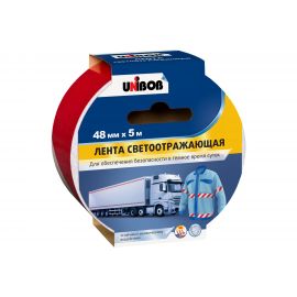 Клейкая лента UNIBOB разметочная, светоотражающая, 48 мм х 5 м, Красно Белая 214946 