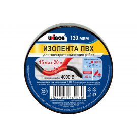 Изолента ПВХ UNIBOB 15 мм х 20 м, черная, 130 мкм 211765 