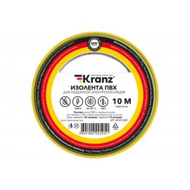 Изолента ПВХ KRANZ 15 мм х 10 м, 0.13 мм, желто-зеленая KR-09-2007 