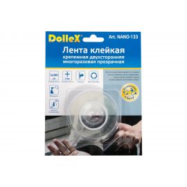 Крепежная двухсторонняя многоразовая клейкая лента Dollex прозрачная, 1 мм x 3 см x 3 м NANO-133 