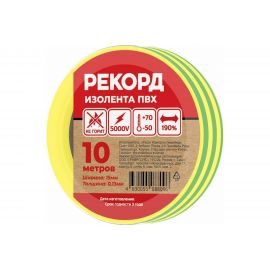 Изолента РЕКОРД 15мм х 10м х 0,13мм, желто-зеленый 24404 