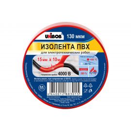 Изолента ПВХ UNIBOB 15 мм х 10 м, красная, 130 мкм 211771 