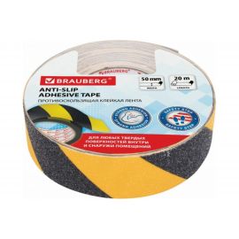 Клейкая противоскользящая зернистая лента BRAUBERG 50 мм х 20 м, черно-желтая, основа ПВХ 606775 