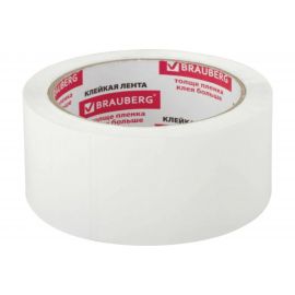 Клейкая упаковочная лента BRAUBERG 48 мм х 66 м, белая, толщина 45 микрон 440158 