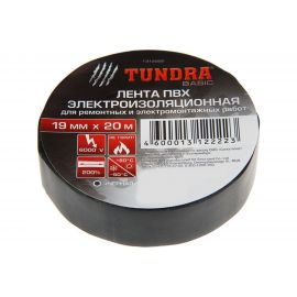 Изолента TUNDRA ПВХ, 19 мм х 20 м, 130 мкм, черная 1312222 