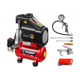 Безмасляный воздушный компрессор ЗУБР набор аксессуаров, 200 л/мин, 6 л ресивер, 1500 Вт КП-200-6 Н6 