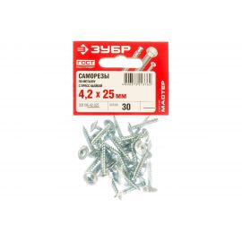 Саморезы с прессшайбой по листовому металлу до 0,9 мм Зубр PH2 4,2х25 мм 30шт 300196-42-025 