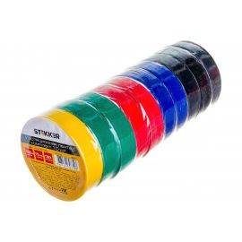 Изоляционная лента STEKKER 0,13x15 мм, 100 м, комплект 10 штук, мультиколор INTP01315-100 39289 