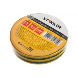 Изоляционная лента STEKKER 0,13x15 мм, 20 м, желто-зеленая, INTP01315-20 32832 