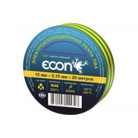 Изолента Econ 15 мм х 20 м, 0,15 мм, желто-зеленый 15201505 