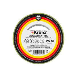 Изолента ПВХ KRANZ 15 мм х 25 м, 0.13 мм, желто-зеленая KR-09-2107 