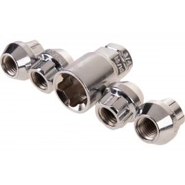 Гайки секретки M12x1.50, 21 мм, конус откр 5 луч 1 кл, хром 002, 4 шт SKYWAY S10702002 