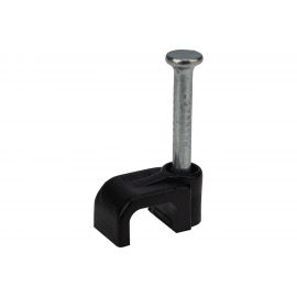 Пластиковая плоская скоба с гвоздем REXANT 6x4 мм, черная, 50 шт. 07-4206-1 