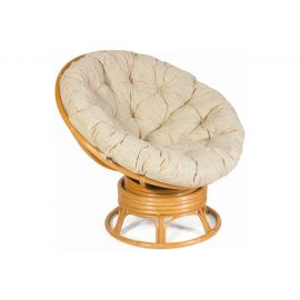 Кресло для отдыха Garden story Папасан 110 см, натуральный ротанг, медовый каркас, бежевая подушка Р110Н 