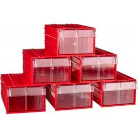 Пластиковый короб СТЕЛЛА-ТЕХНИК 140x250x100 мм, комплект 6 штук C-2-К6-красный-прозрачный 