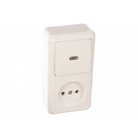 Комбинированный блок Кунцево-Электро ОПТИМА выключатель с подсветкой+розетка БКВР-430 8061 