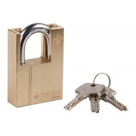 Навесной замок ЗУБР ""ЭКСПЕРТ"", латунный корпус, закаленная дужка, с дополнительной защитой, 50 мм 37297-50 
