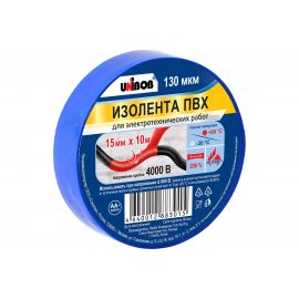 Изолента ПВХ UNIBOB 15 мм х 10 м, синяя, 130 мкм 211768 