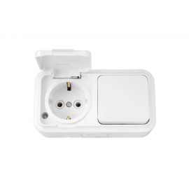 Блок Bylectrica 1 выключатель + розетка с заземляющим контактом ОУ IP54, серия ПРАЛЕСКА АКВА, белый, В-РЦ-657 