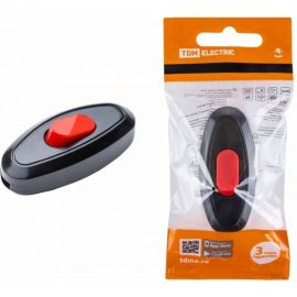 Выключатель на шнур TDM 6А, 250В, черный с красной кнопкой SQ1806-0222 