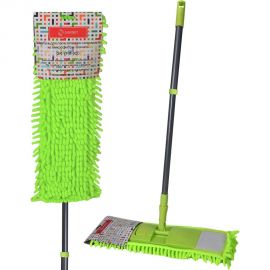 Плоская швабра для пола ЛЕТО Комфорт Плюс стальная ручка 120 см, насадка 42х12 см, шениль 7229 
