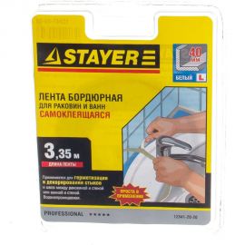 Бордюрная лента STAYER для ванн и раковин самоклеящаяся профиль L цвет белый 20 x 20 мм х 3.35м 12341-20-20 