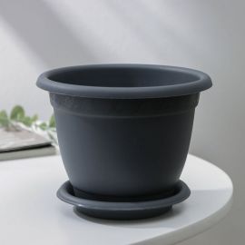 Горшок для цветов с поддоном Сималенд InGreen Aphrodite 0.8 л, 14х11 см, серый 7689482 