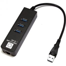 Сетевая карта 5bites USB 3.0 - RJ45 1 гигабит, 3-х портовый USB разветвитель 10см UA3-45-04BK 