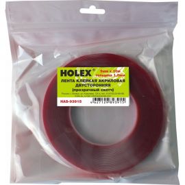 Акриловая двусторонняя клейкая лента Holex 9 мм х 10 м, 1 мм, прозрачная, блистер HAS-93915 