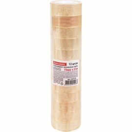 Клейкие ленты BRAUBERG 19 мм х 33 м, канцелярские, комплект 12 шт., прозрачные 223125 