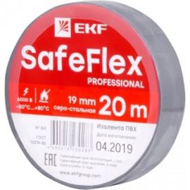 Изолента ПВХ EKF SafeFlex серо-стальная 19 мм, 20 м, 10 шт. plc-iz-sf-st 