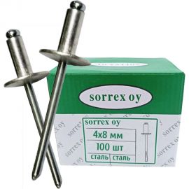 Заклепка SORREX широкий бортик 12 мм, сталь/сталь, 4х8, 100 шт. SSL 40800 100 