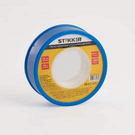 Уплотнительная тефлоновая лента STEKKER 0,3 г/м3, 0,075x12 мм, 12 м, белая INTP12-07512-12 39914 