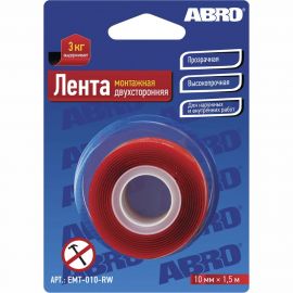 Двухсторонняя монтажная клейкая лента ABRO 10 мм x 1,5 м EMT-010-RW 