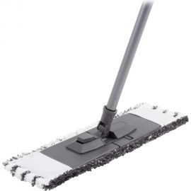 Швабра для влажной уборки InLoran плоская, микрофибра, серая 44х13 см, ручка 110см, арт. BS-043P 