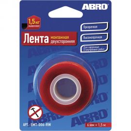 Клейкая двухсторонняя монтажная лента ABRO 6 мм х 1,5 м EMT-006-RW 