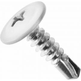 Саморезы ВИРТУОЗ 4,2х13 мм полусферическая головка с прессшайбой сверло, RAL9003 50 шт 29386 