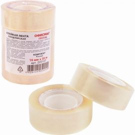 Канцелярские клейкие ленты ОФИСМАГ 19 мм х 33 м, 4 шт., прозрачные, гарантированная длина 223127 