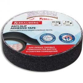 Клейкая противоскользящая лента BRAUBERG 25 мм х 5 м, черная, зернистая, основа ПВХ 606772 