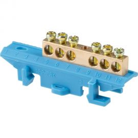 Нулевая N шина c изолятором ЮПИТЕР на DIN-рейку 6x9мм 6 групп большая стойка JP7209-01 