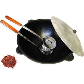 Чугунный казан Davr Metall Узбекский 12 л, круглое дно, с алюминиевой крышкой, с шумовкой, половником и специями КазУз12ЛКШПС 