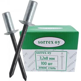 Вытяжная глухая (закрытая) заклепка SORREX алюминий/сталь, 3.2х8, 100 шт. ASD 32800 CE 100 