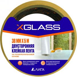Клейкая лента X-Glass двухсторонняя, полипропилен, 38x5 инд.уп. цветная этикетка Арт. 583 УТ0007449 