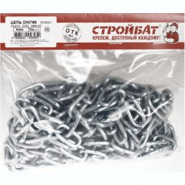 Цепь Стройбат DIN 766, короткое звено, 4 мм, белый цинк, 5 м 261700 