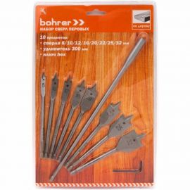 Набор сверл перовых по дереву с удлинителем (10 предметов; 8,10,12,16,20,22,25,32х152 мм) BOHRER 35201001 