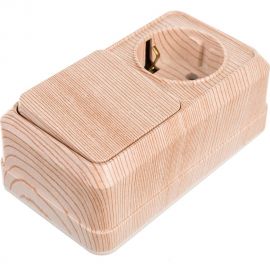 Блок розетка с выключателем Intro Quadro горизонтальный 16А-250В, IP20, открытая установка, сосна, Б0053871 