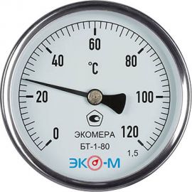 Биметаллический термометр ЭКО-М ЭКОМЕРА БТ-1-80, 0-120C, L=40 БТ-1-80-120С-L40 